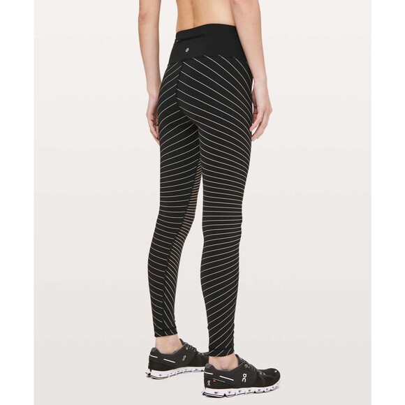 LULULEMON 2018 Speed Wunder Tight Reflective 28" 2 Striped High Beam Black B57 - Picture 1 of 6